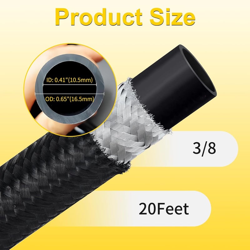 ZOSANY 6AN 20FT Fuel Line Kit, 3/8 Transmission Cooler Lines with AN6 Push On Fitting, Nylon Braided Fuel Line Hose CPE - Image 2